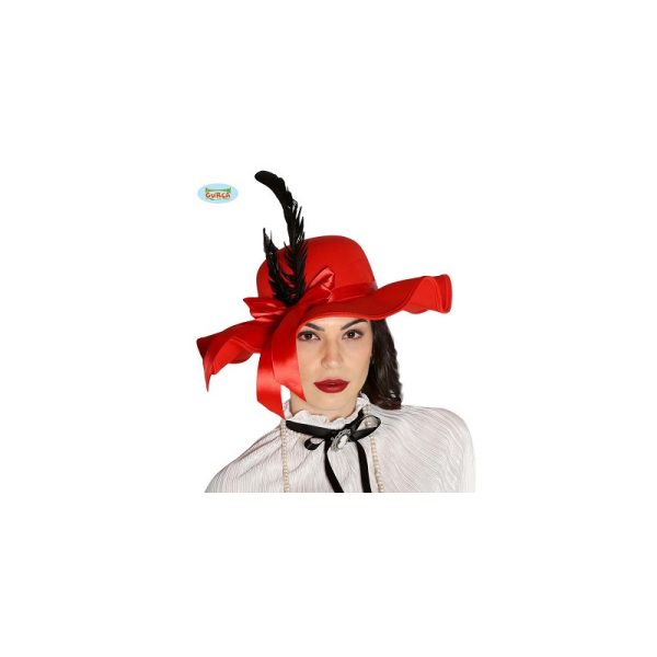 Cappello-Dama-Rosso-con-piuma